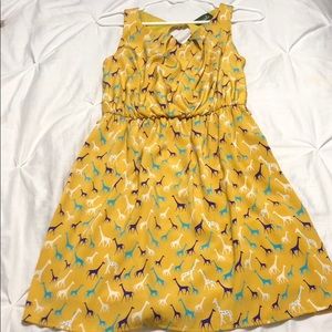 Giraffe multi color print yellow dress. Size S